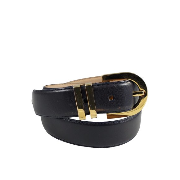 Talbots Accessories - Talbots Blueish Black Smooth Leather Belt Brass Buckle Office Classic Casual